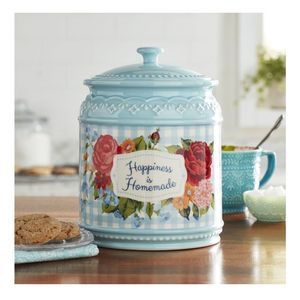 SOLD Woman Happiness is Homemade Sweet Romance Blossoms, Cookie Jar GINGHAM